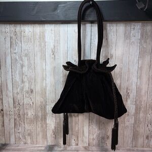 Vintage Style Brown Velvet Drawstring Handbag Handmade